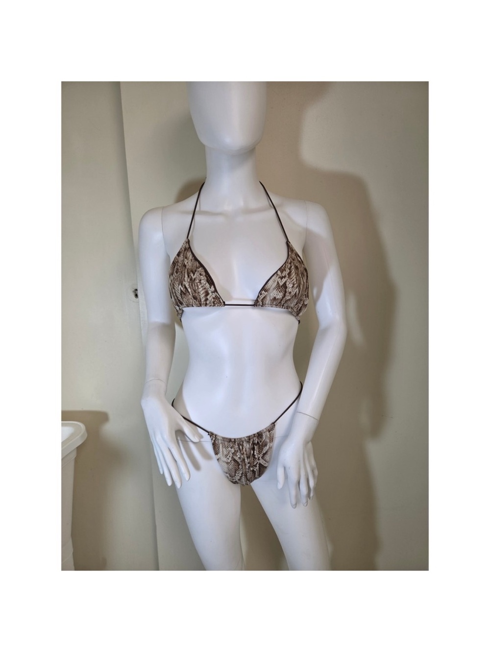 Pearl Mai micro bikini Womens XS Snakeskin Print Triangle Bikiniβ Set Brown